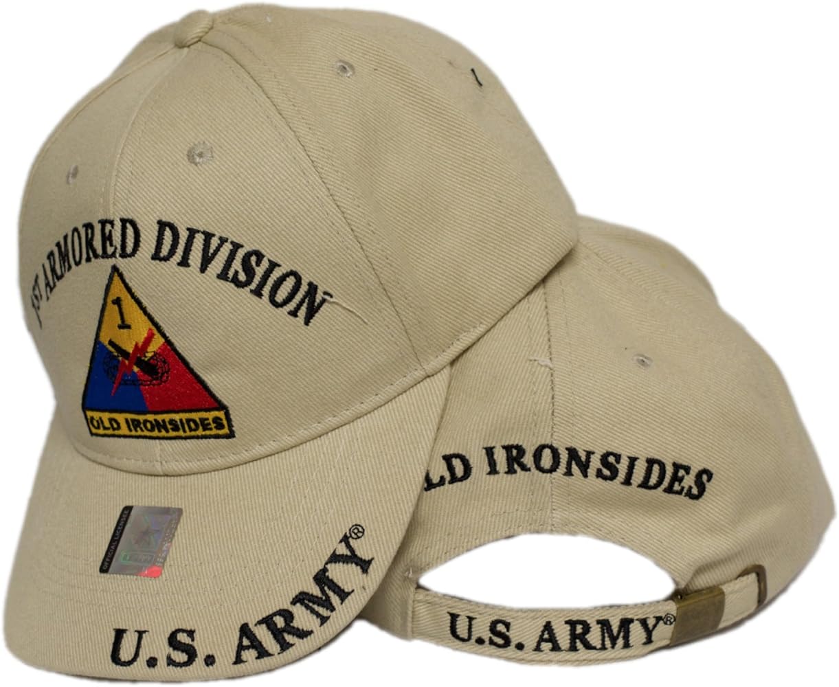 U.S Army 1st Armored Division Old Ironside Emblem Lisenced Embroidered Cap Hat Beige