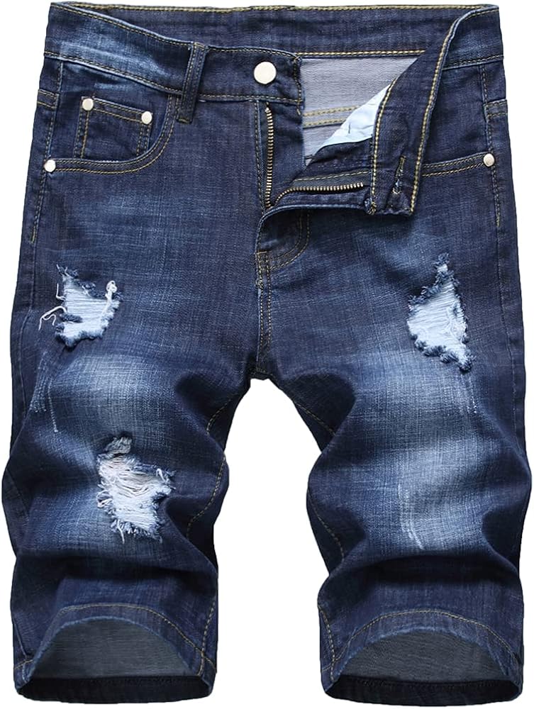 Men's Denim Shorts, Classic Ripped Short Jeans for Men