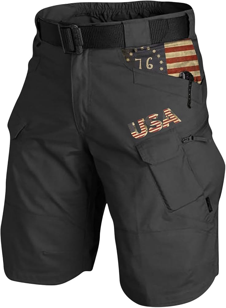 Men's 4th of July Tactical Shorts American Flag Pants Graphic 1766 Expandable Waist Shorts with Zipper Pockets