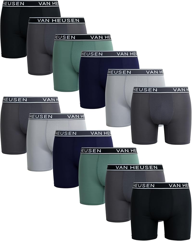 Van Heusen Men's Boxer Briefs - 12 Pack Sport Soft Performance Cotton Stretch Boxers - Breathable Underwear for Men (S-XL)