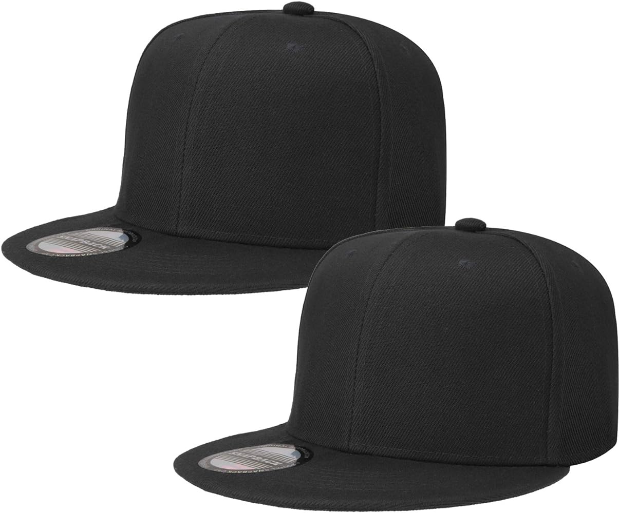 Falari 2-Pack Classic Snapback Hat Cap Flat Bill Blank Solid Color Adjustable Size Hip Hop Style