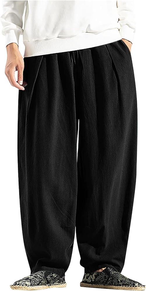 Thick Winter Pants for Men Linen Harem Pants Cotton Casual Trousers Wide Leg Pants Lightweight Big and Tall