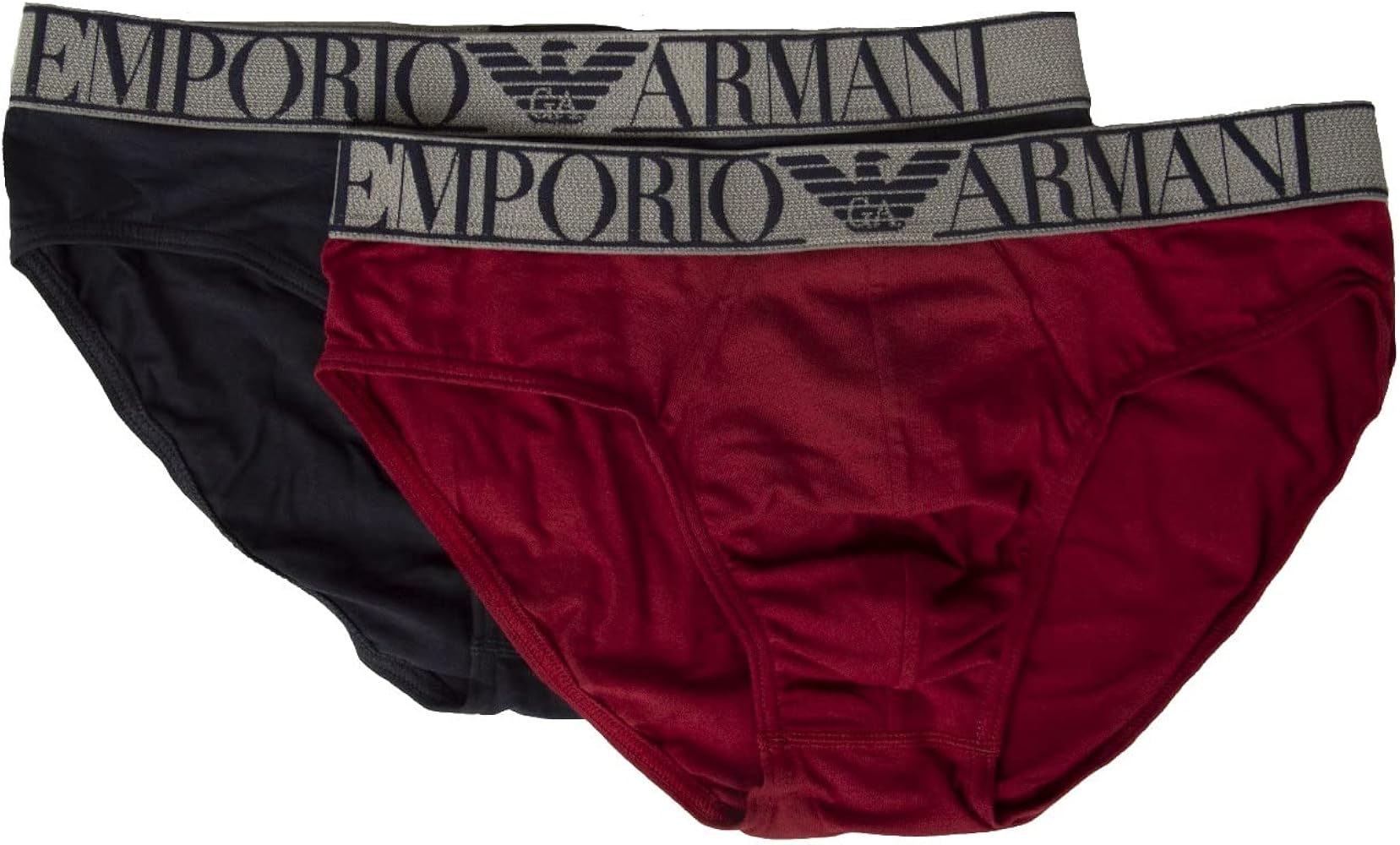 Emporio Armani men's briefs 2-piece pack elastic underpants stretch cotton underwear article 111733 2F720 BRIEF, 61735 Marine/Amaranto, Small