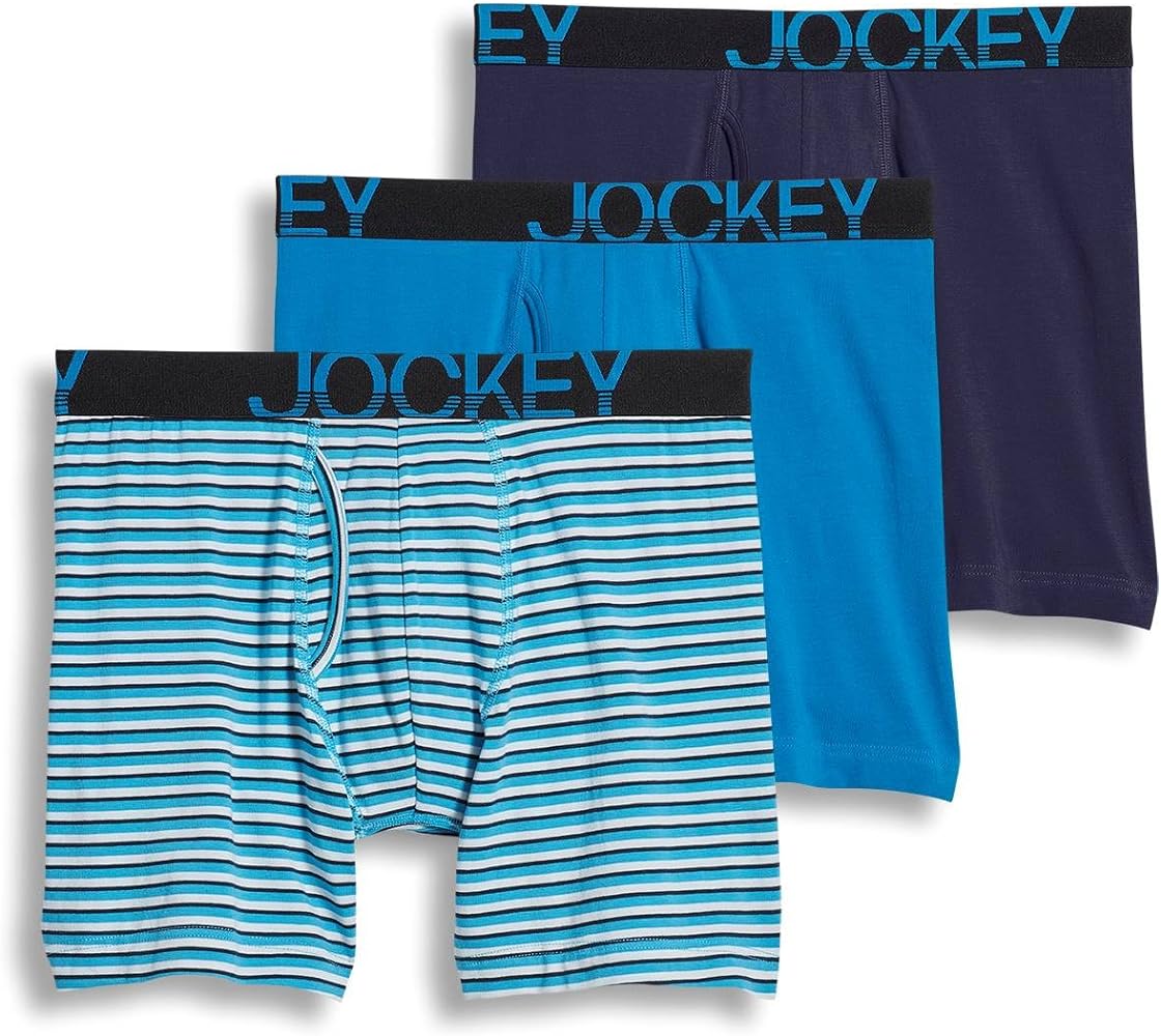 Jockey Men's Underwear ActiveStretch Midway Brief - 3 Pack, True Navy/White & Blue Stripe/Turquoise, xl