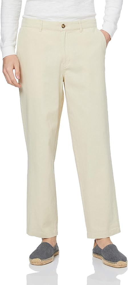 Isle Bay Linens Men's Breathable Drawstring Linen Cotton Blend Ninth Pants Beige 36