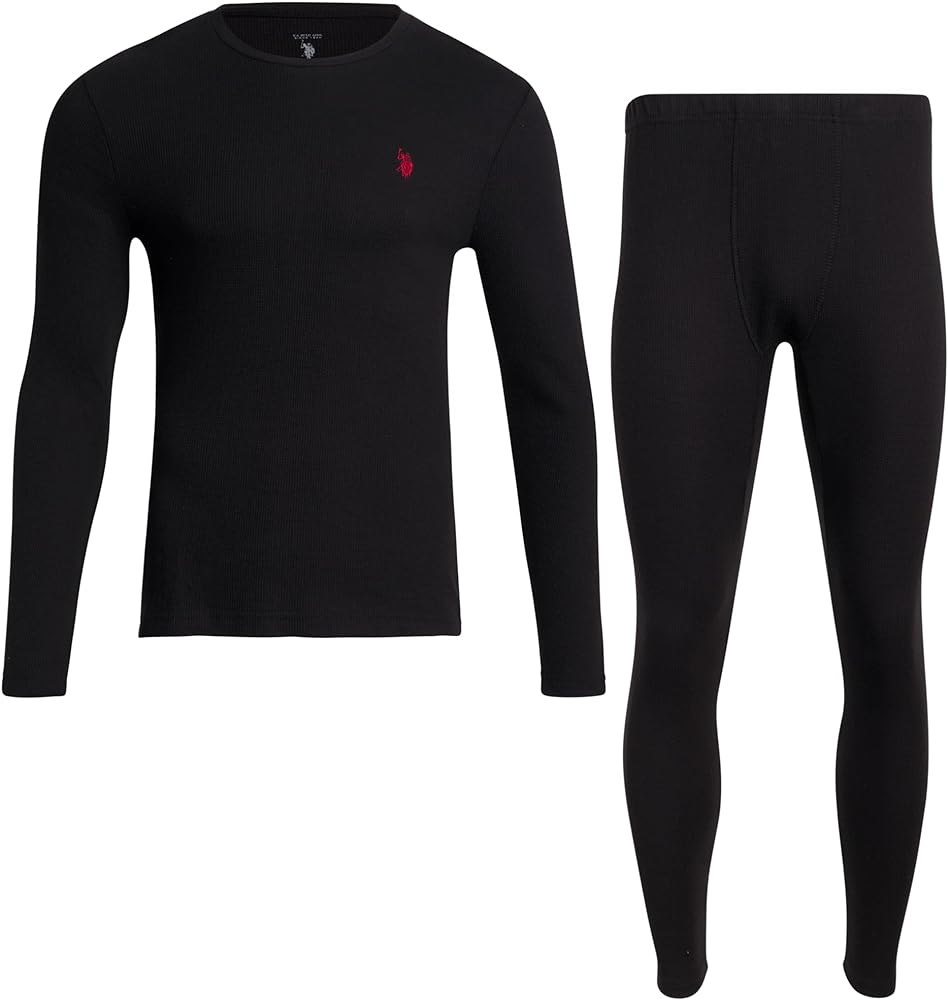 U.S. Polo Assn. Men's Thermal Underwear Set - Base Layer Long Sleeve Waffle T-Shirt and Long John Pants