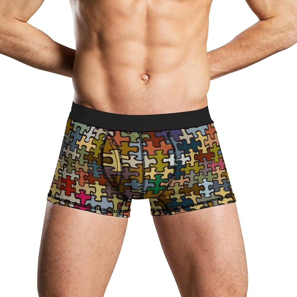 Colorful Puzzle Pattern Men's Boxer Briefs Stretch Underwear Soft Comfortable