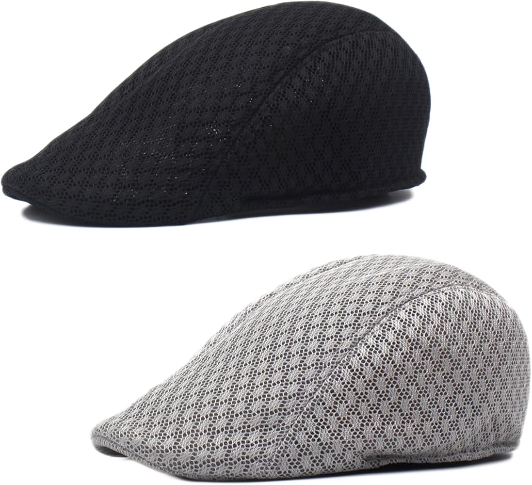 2PCS Men Mesh Flat Cap Breathable Summer Newsboy Hat Beret Hat Summer Caps Adjustable Newsboy Beret Caps