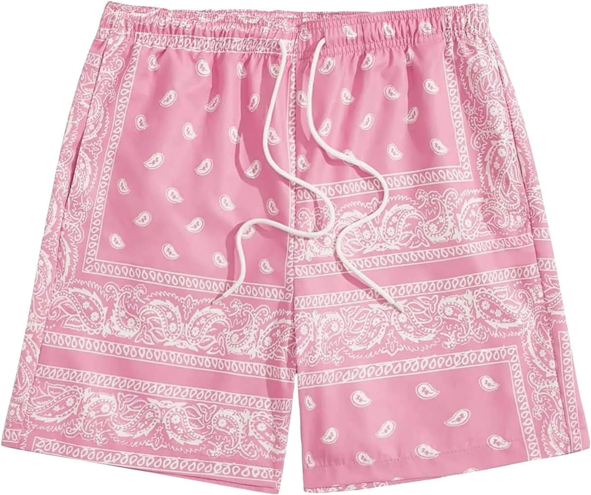 Men's Boho Tribal Paisley Print Drawstring Waist Summer Beach Hawaiian Cool Graphic Shorts Men