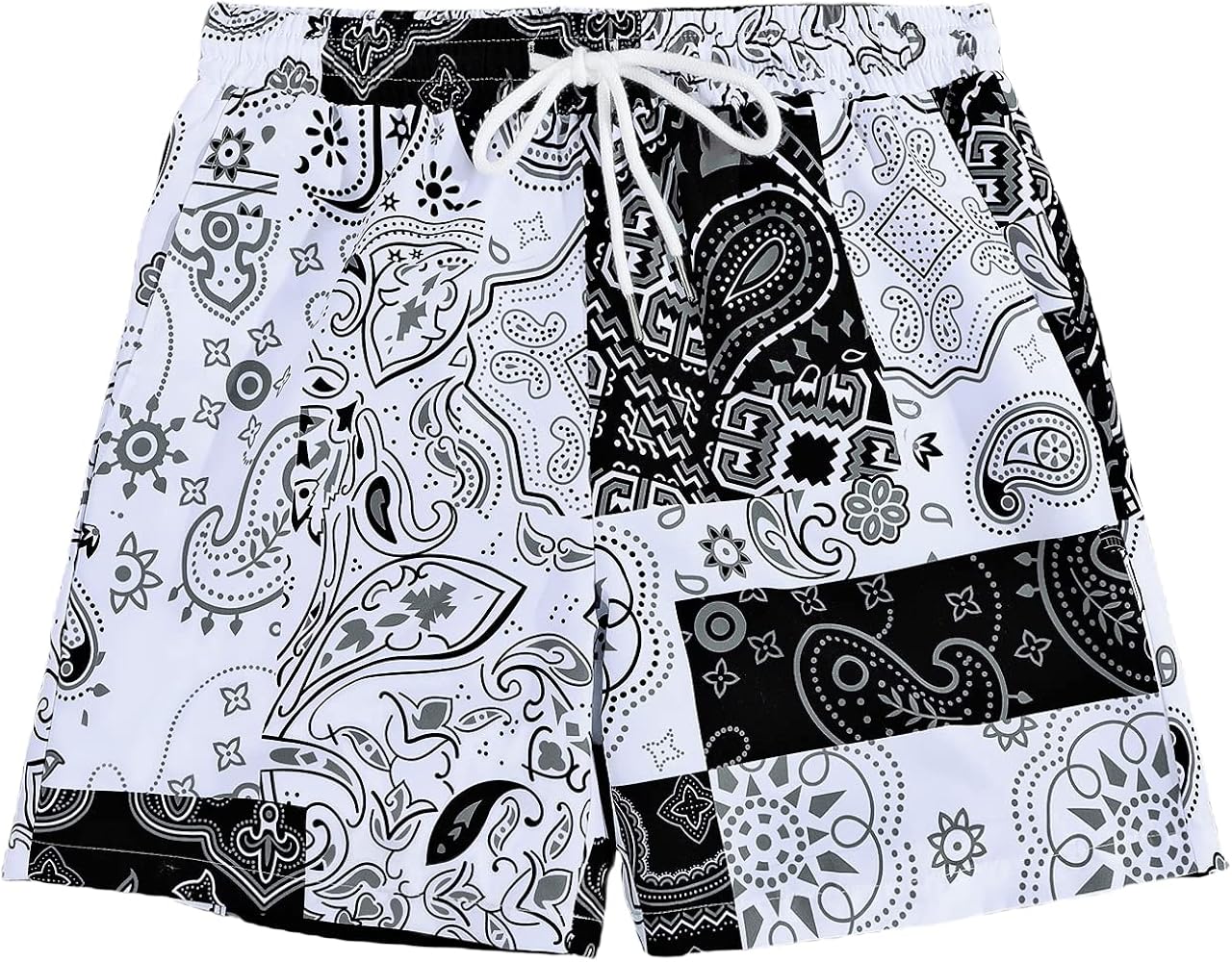 WDIRARA Men's Graphic Print Drawstring Shorts Casual Summer Lightweight Beach Shorts