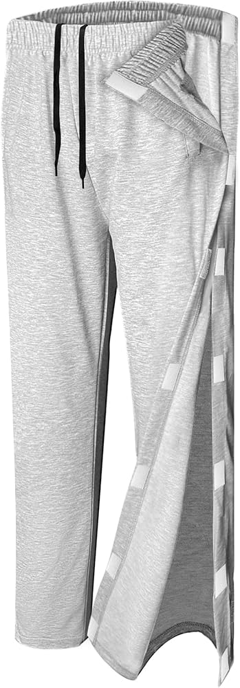 Unisex Tear Away Pants 2 Side Velcro Snaps Post Surgery Breakaway Full Open Down Cotton Rip Off Pants for Hip Replacement