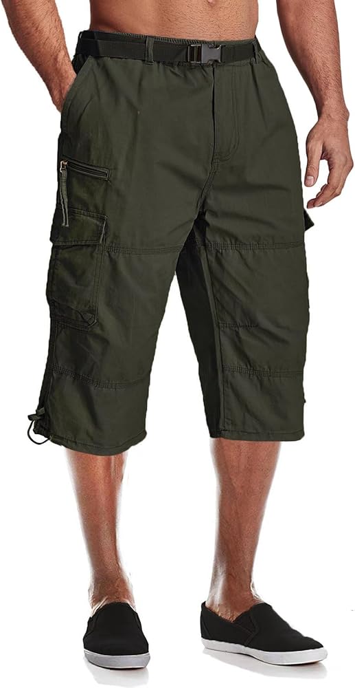 MAGCOMSEN Men's Below Knee Long Shorts Cotton Work 3/4 Cargo Capris 7 Pockets Twill Military Summer Shorts