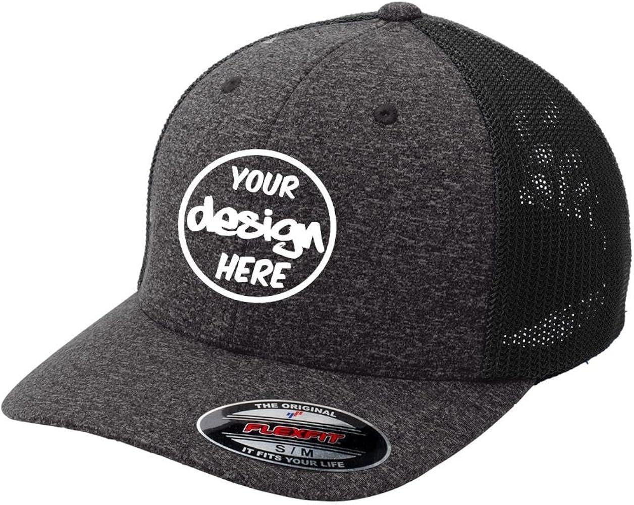 INK STITCH C302 Flexfit Custom Embroidery Add Logo Texts Melange Mesh Back Trucker Cap