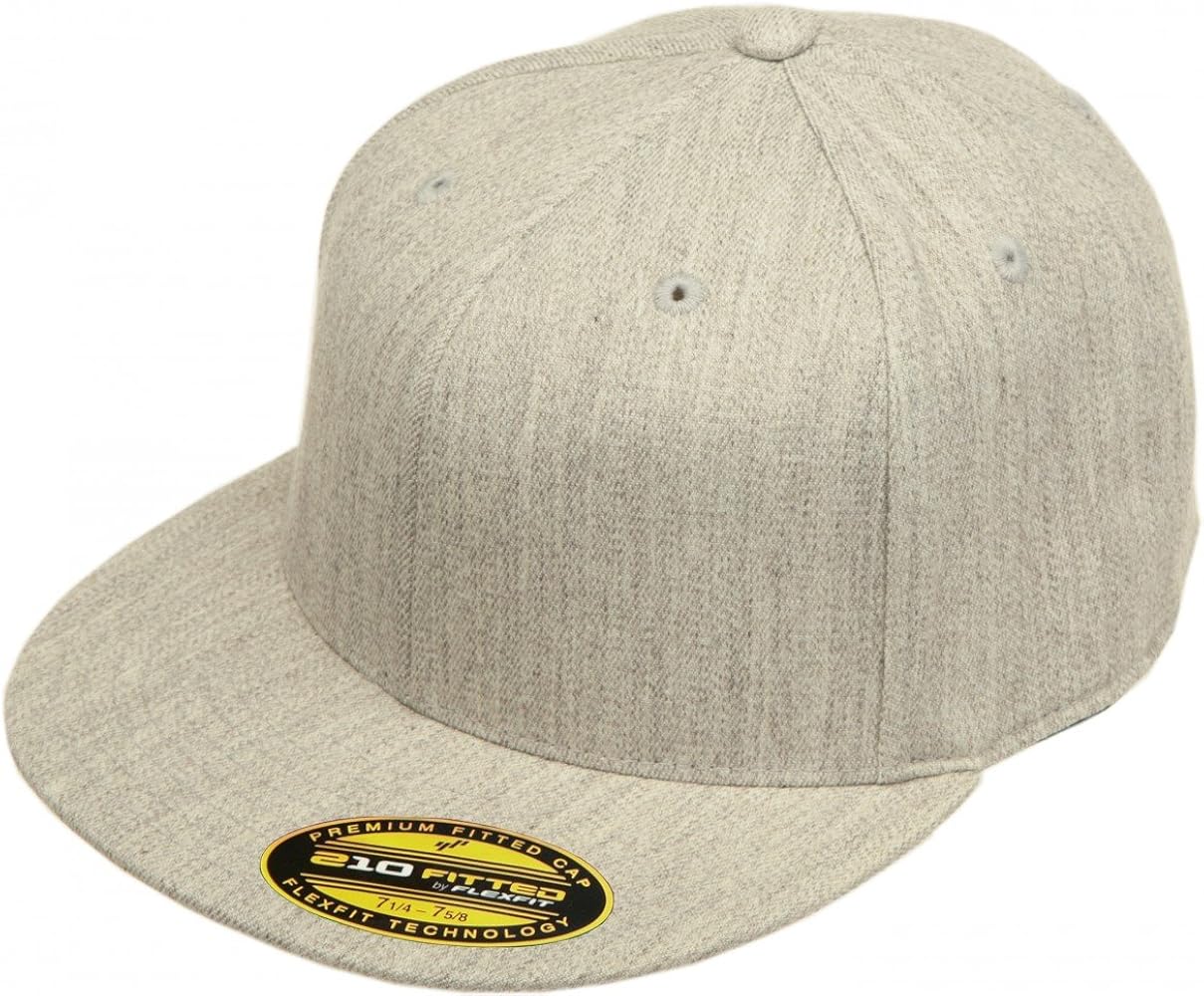 Flexfit Original Blank Flatbill Premium Fitted 210 Hat Cap Flex Fit Flat Bill Small/Medium - Heather Grey