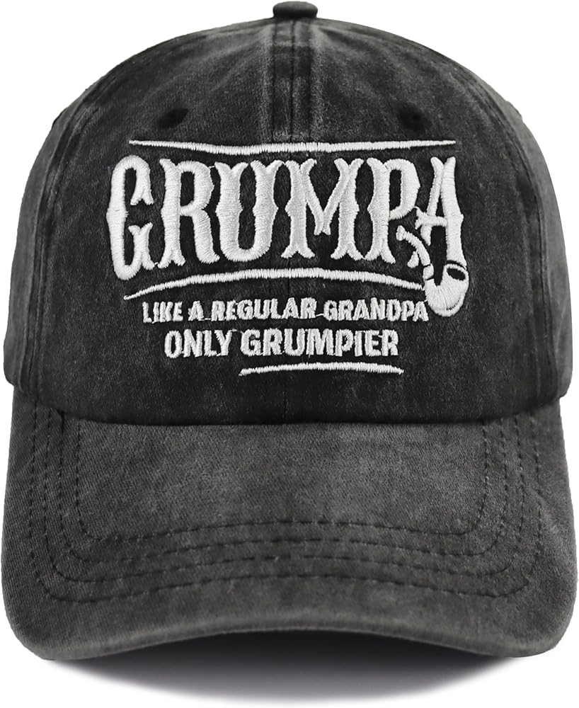 Funny Grumpa Hats for Grandpa Birthday Gifts, Embroidered Adjustable Wash Denim Cotton Baseball Cap