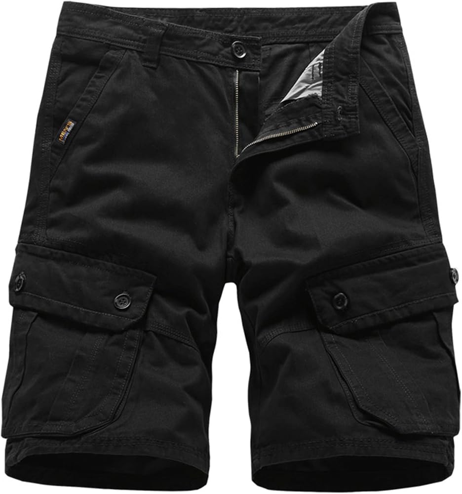 Men's Trendy Cargo Shorts Multiple Pockets Solid Color Beach Shorts Loose Fit Summer Shorts with Pockets