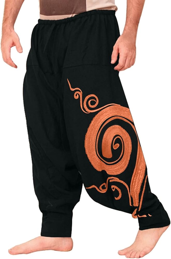 Cotton Harem Pants for Men,Aladdin Indian Asian Style Baggy Hipster Loose Fit Printed Casual Low Crotch Slacks