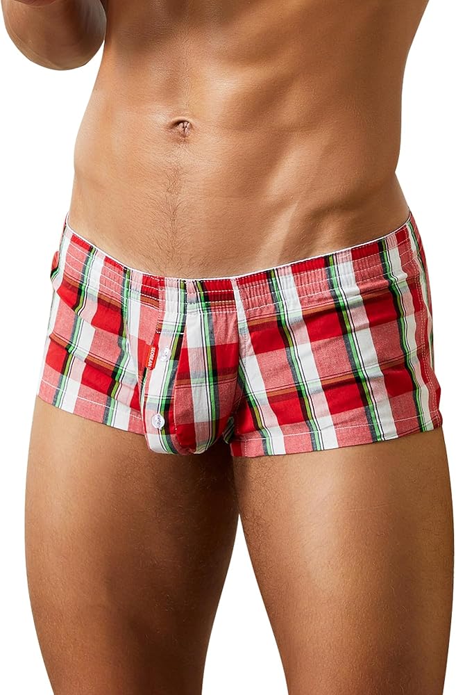 FEOYA Men's Cotton Low Rise Plaid Stripe Pants Casual Shorts Underwear Pouch Trunks Boxer Underpants