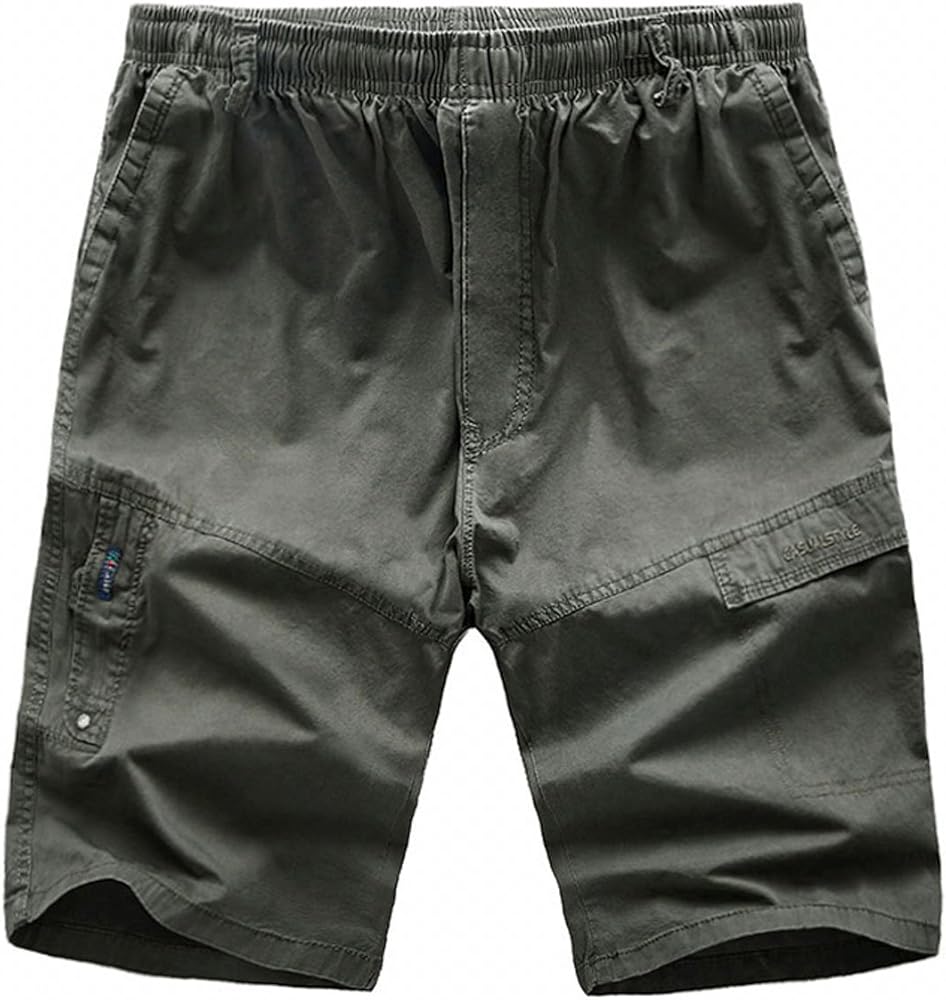 chouyatou Men's Casual Elastic-Waist Loose Multi-Pocket Chino Cargo Work Shorts