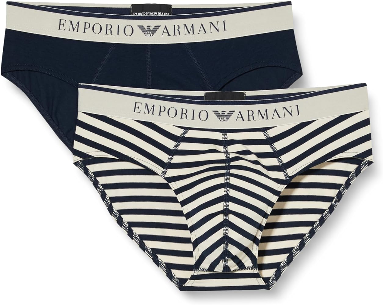 Emporio Armani Men's Stretch Cotton Yarn Dyed Striped 2pack Brief