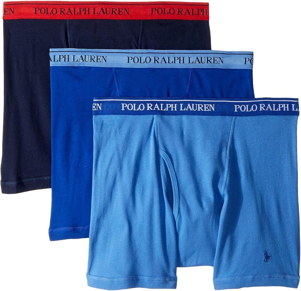 POLO RALPH LAUREN Classic Fit w/Wicking 3-Pack Boxer Briefs Aerial Blue/Rugby Royal/Cruise Navy MD