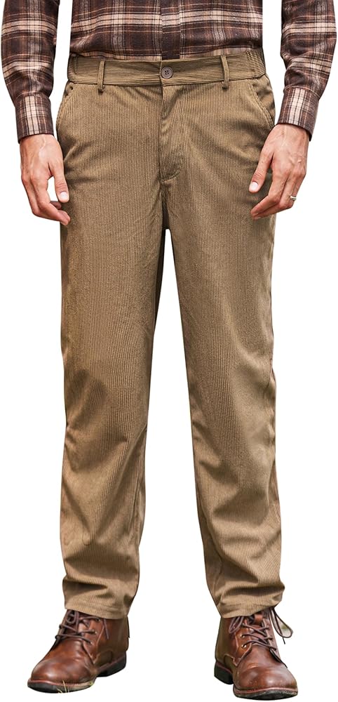 COOFANDY Mens Corduroy Pants Flat Front Straight Dress Pants Casual Elastic Waist Pants