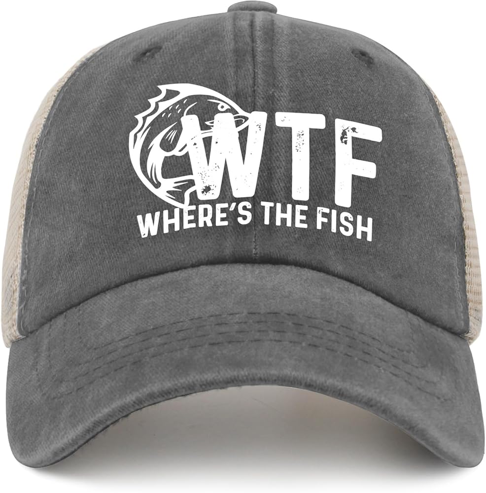 WTF Where's The Fish Hat Trucker Hat Men Trendy Mesh Cap for Summer