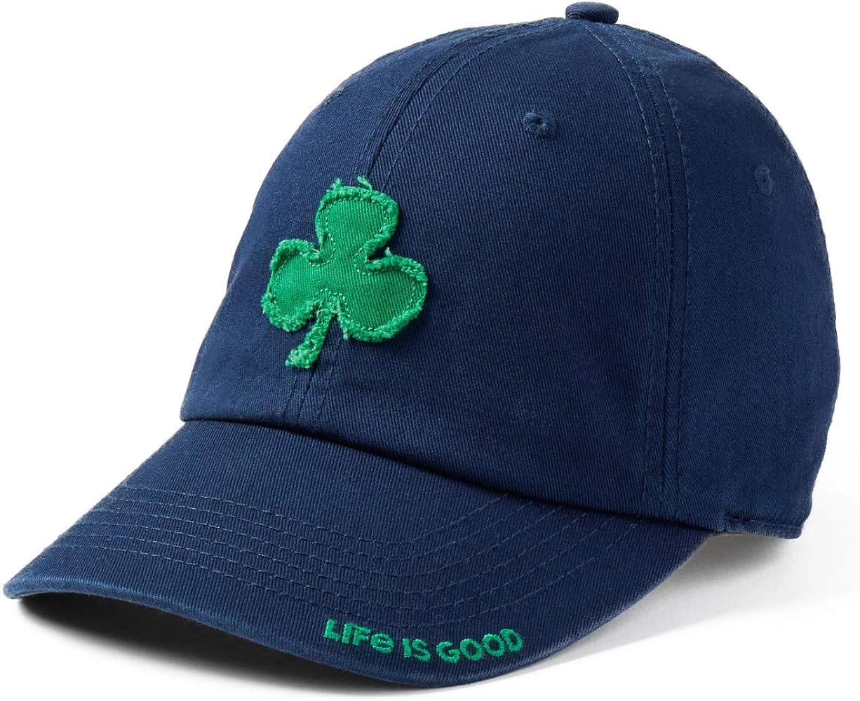 Life is Good. Tattered Chill Cap Applique Shamrock, Darkest Blue