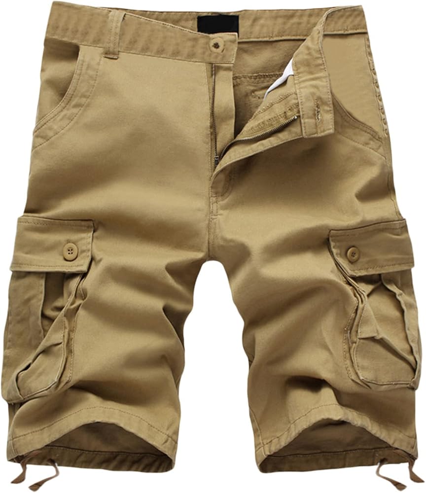 Mens Shorts 6 Inch Inseam Buckle Zipper Multi Pockets Cargo Shorts Regular Big & Tall Solid Work Utility Shorts