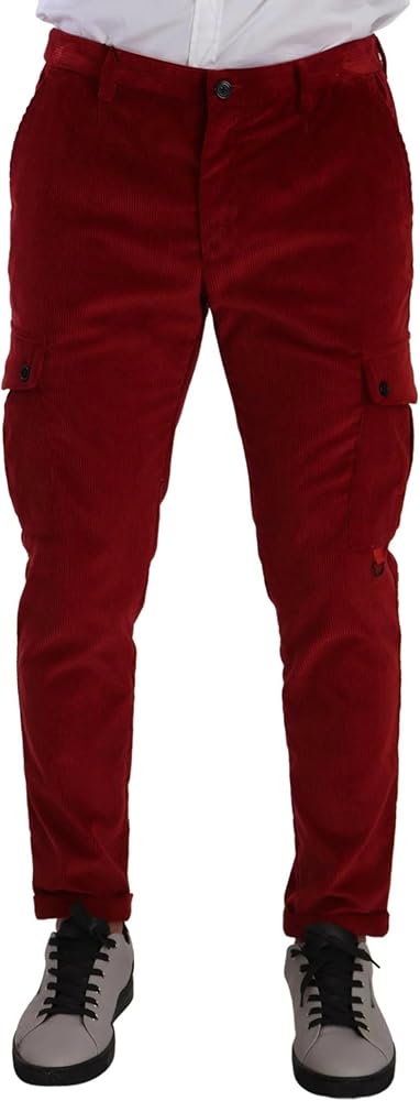 Dolce & Gabbana Red Corduroy Cotton Cargo Skinny Trouser Men's Pants