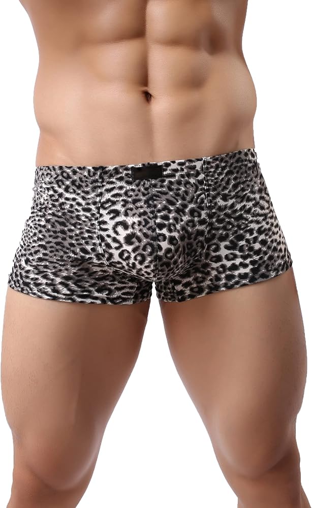 Mens Sexy Boxer Briefs Leopard Print Underwear Low Rise Breathable Men Trunks Shorts Underpants Briefs