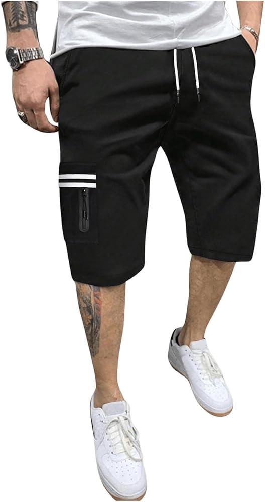 SOLY HUX Men's Shorts Casual Drawstring Short Pants Straight Leg Summer Beach Shorts with Zipper Pockets