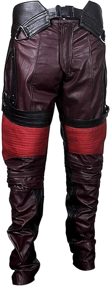 Mens Guardians Superhero Distressed Maroon Star Cosplay Costume Leather Biker Jacket