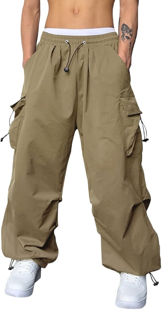 ZAFUL Mens Cargo Pants Loose Fit Drawstring Pocket Design Beam Feet Parachute Cargo Casual Jogger Pants