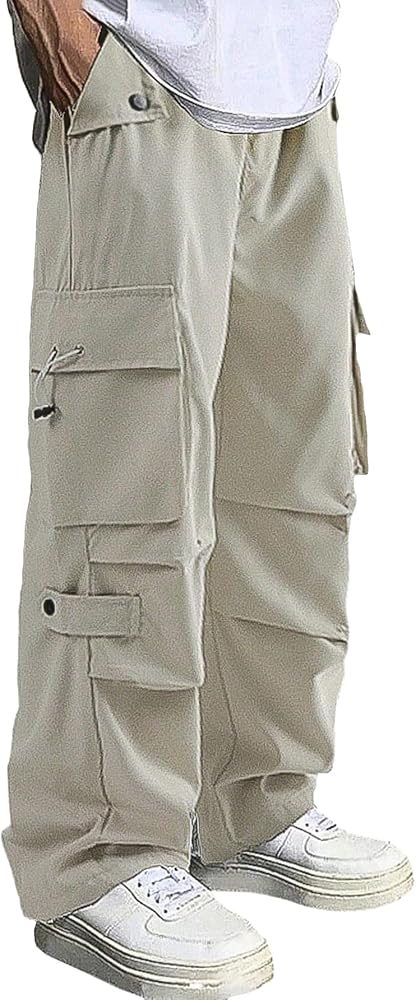 Verdusa Men's Casual Elastic Waist Flap Pockets Loose Cargo Pants Joggers