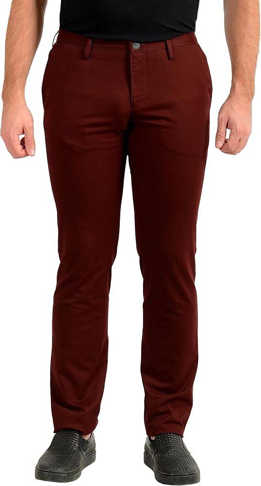 Hugo Boss Men's Stanino16-W Burgundy Flat Front Casual Pants US 30R IT 46