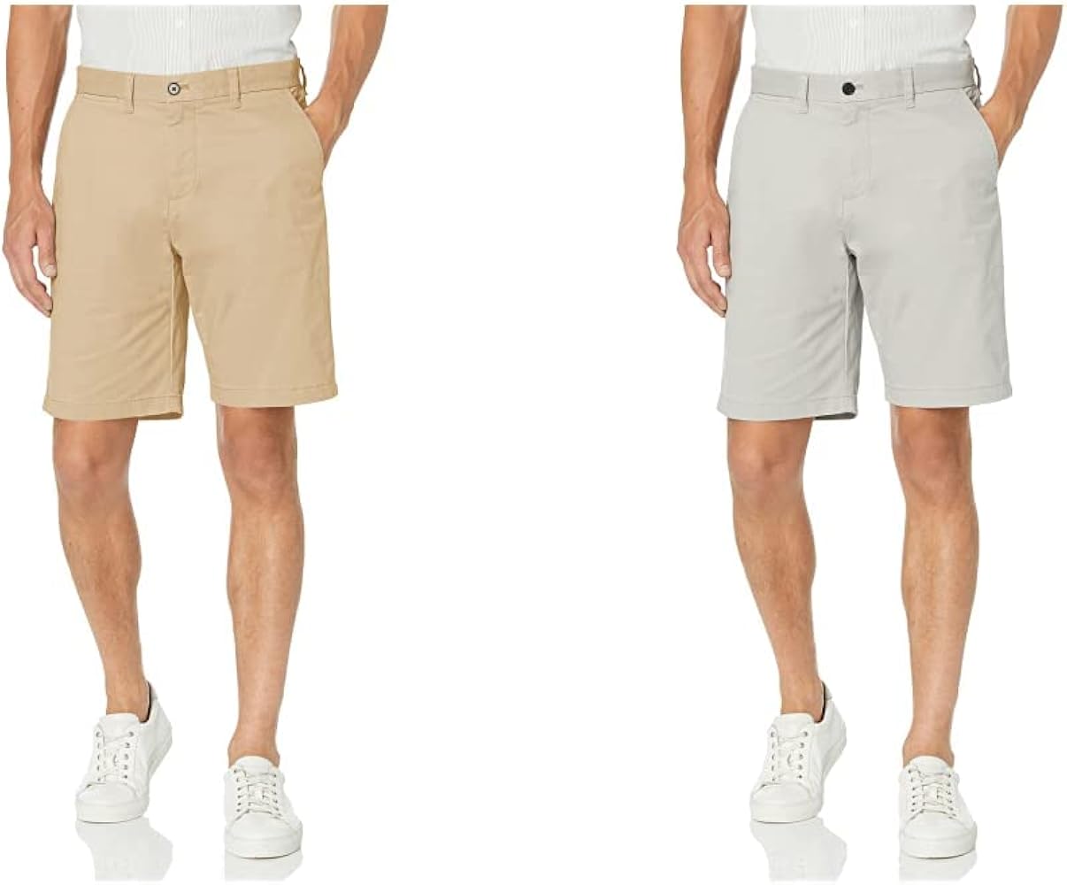 Tommy Hilfiger Men’s Casual Stretch 9” Inseam Chino Shorts (Mallet/Drizzle Bundle)