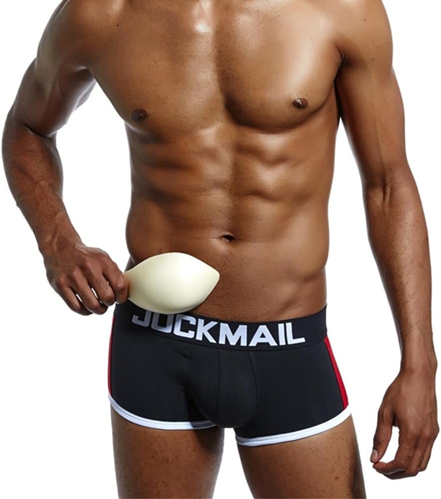 JOCKMAIL Mens Bulge Front Padded Boxer Briefs,Soft Cotton Underwear Double Removable Push Up Cup Trunk One Pack