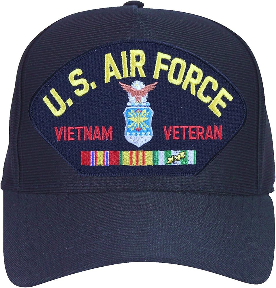 Air Force Vietnam Veteran with Ribbons Baseball Cap. Navy Blue. Made in USA