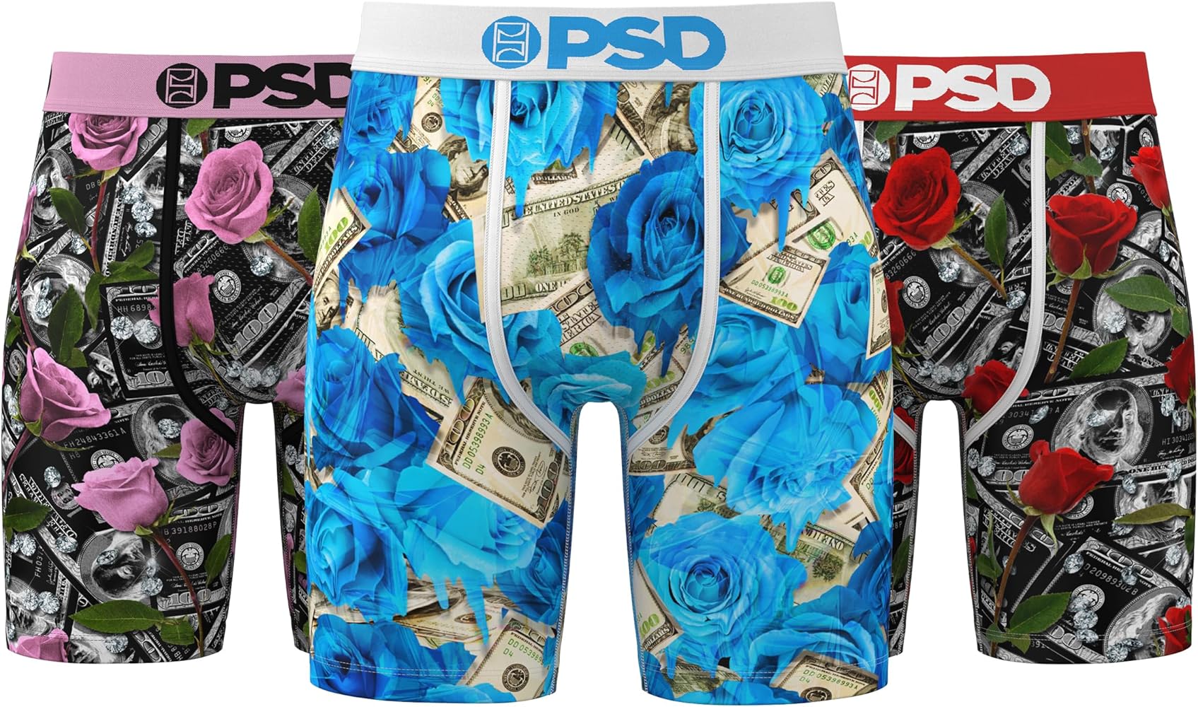 PSD Men's Money Print Boxer Briefs - 7 Inch Inseam Breathable and Supportive Men's Underwear with Moisture-Wicking Fabric