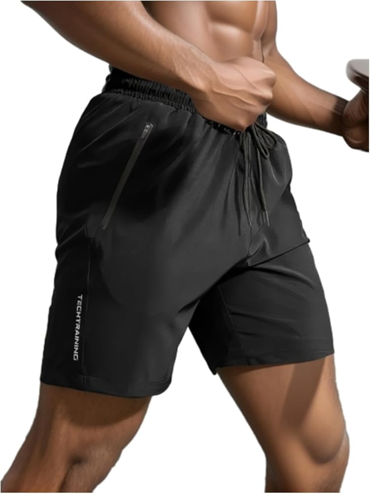 Men's Letter Print Drawstring Waist Shorts, Techtraining Shorts Men, Breathable and Quick Drying Men Shorts