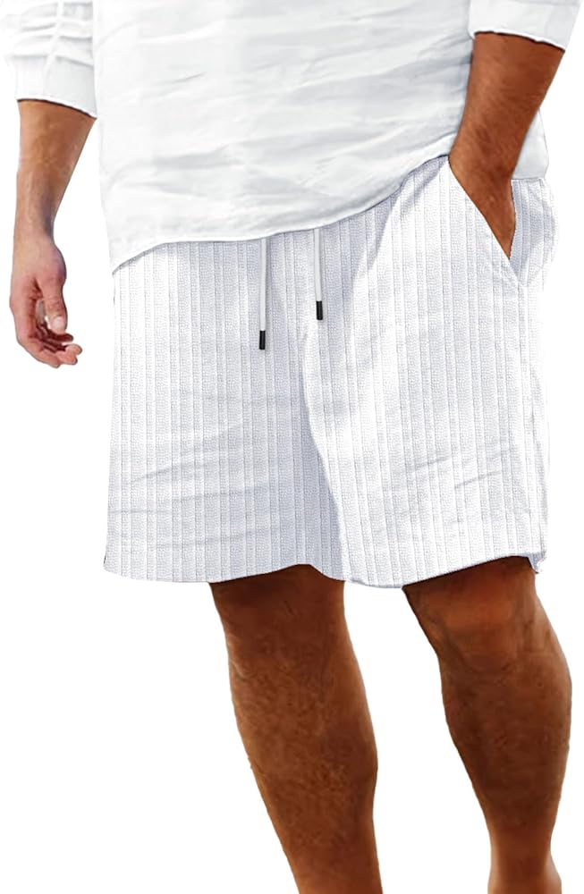 WILMOT Mens Big and Tall Shorts Casual Summer Drawstring Linen Shorts with Pockets Regular Stretch Work Beach Shorts