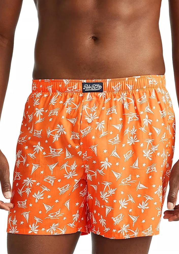 Polo Ralph Lauren Men`s Woven Boxers (Orange(L108SR-AVPD)/White, Small)