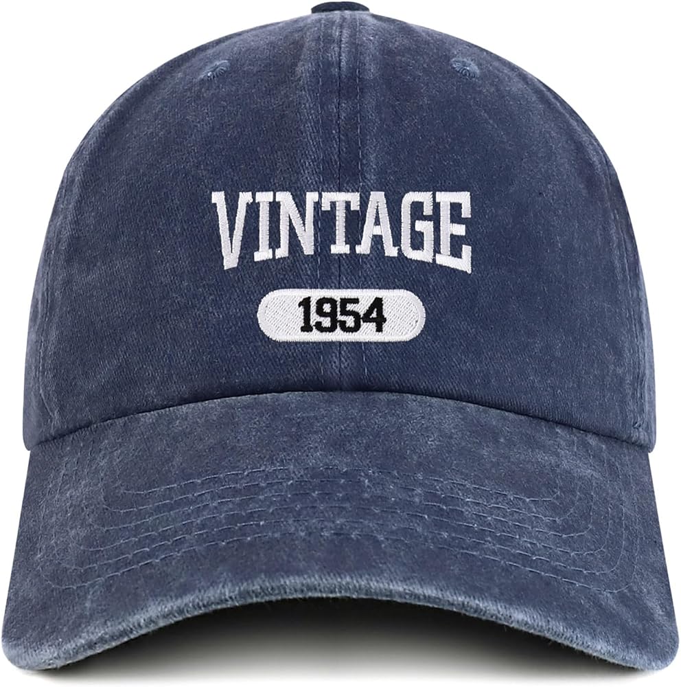 Trendy Apparel Shop Vintage 1954 Embroidered 70th Birthday Soft Crown Washed Cotton Cap