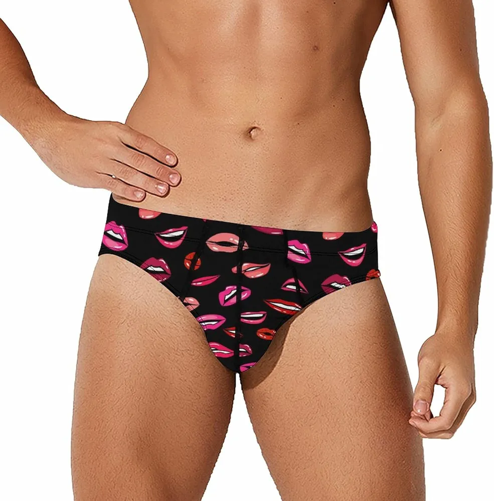 Pink Kiss Lips Men's Underwear Briefs Soft Underwear with Stretch Waistband Underpants