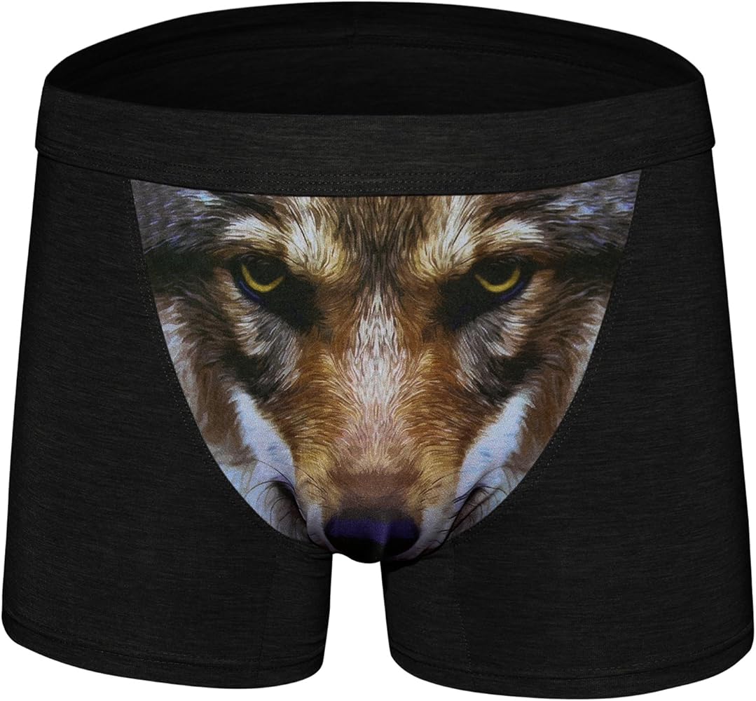 sandbank Men's Sexy Funny 3D Wolf Print Boxer Briefs Underwear Shorts Trunks