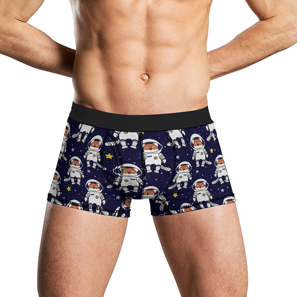 Fox Astronaut And Stars in Space Men's Boxer Briefs Stretch Underwear Soft Comfortable