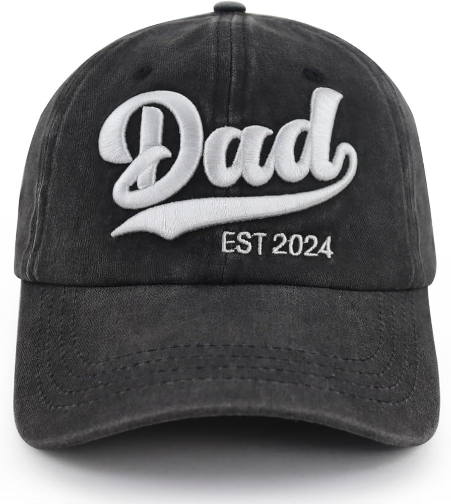 New Dad Gifts for Men, Funny Dad EST 2024 Hat, Adjustable Cotton 3D Embroidered Best Dad Ever Baseball Cap, Fathers Day Birthday Gifts for Him Husband Papa Daddy Friends Brother Black