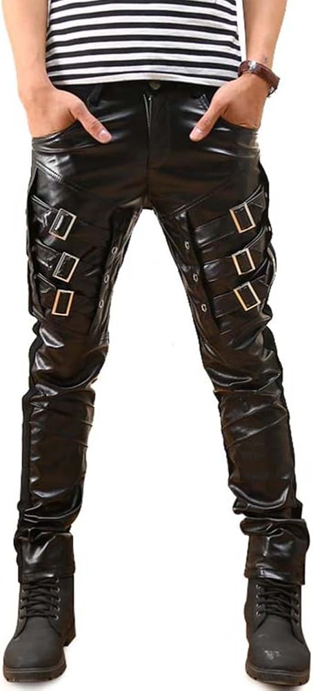 Men`s Rock Punk Hip Hop Faux Leather Motocycle Pants