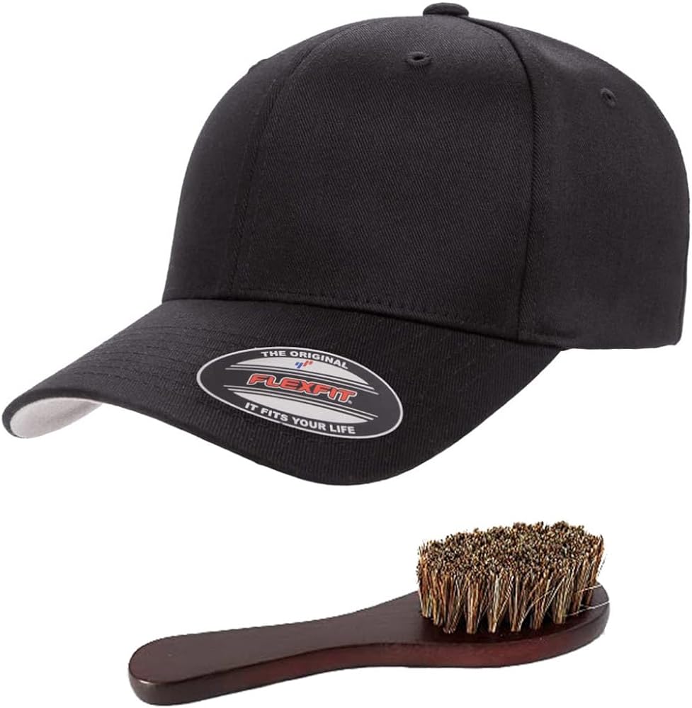 | Flexfit Wooly Combed Men's Athletic Stretch Fitted Baseball Cap Bundle with THP Hat & Clothing Brush